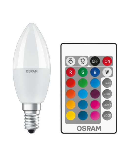 Лампа светодиодная LED STAR+ DIM с пультом B 40 5.5W/827 свеча 5.5Вт 2700К тепл. бел. E14 470лм 220-240В мат. пласт. OSRAM 4058075144309 1