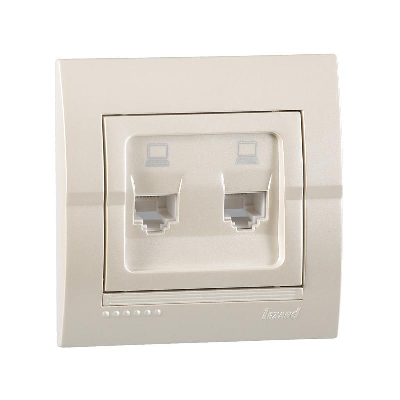Розетка компьютерная 2-м СП Deriy RJ45 жемчуж./бел. метал. LEZARD 702-3030-141