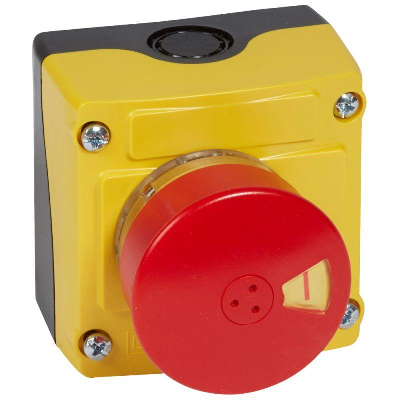Пост кнопочный в сборе 1 кноп. аварийного откл. EN418 с визуал 54мм+НЗ желт. Osmoz Leg 024218
