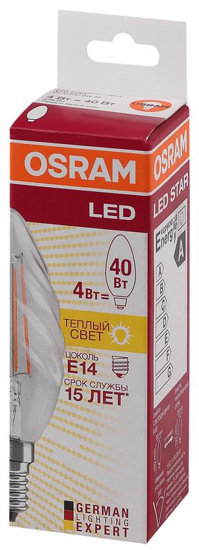 Лампа светодиодная филаментная LED STAR CLASSIC BW 40 4W/827 230V FIL FS1 E14 OSRAM 4058075055391 2