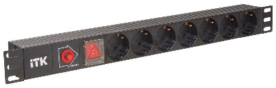 Блок розеток 7 мест PDU (немец. станд.) PH12-7D3 с выкл. и защитой от перенапр. 1U вход С14 ITK PH12-7D3