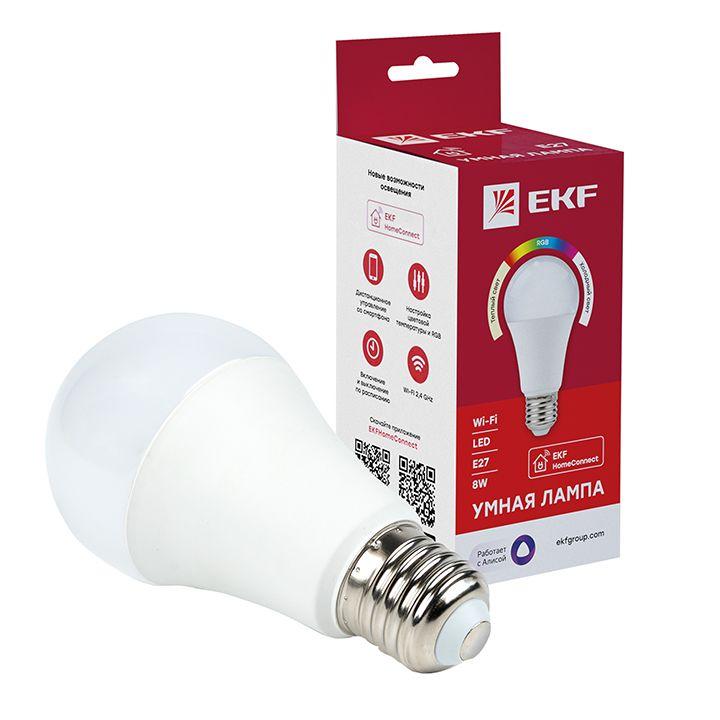 Лампа светодиодная Умная Connect 8Вт WIFI RGBW E27 EKF slwf-e27-rgbw 2