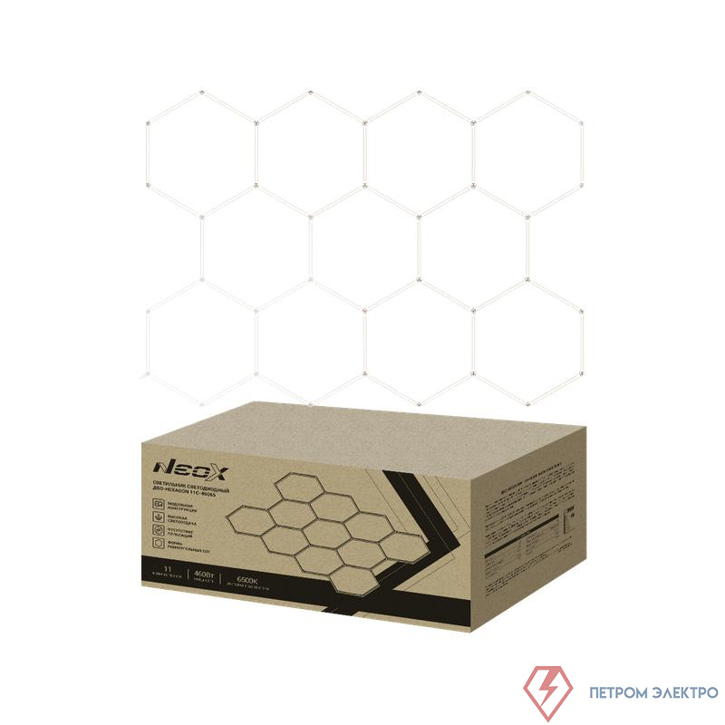 Светильник светодиодный ДБО-HEXAGON 11С-46065 460Вт 6500К 230В 3256х2350мм 11 сот 0.5м шнур с вилкой NEOX 4690612066646