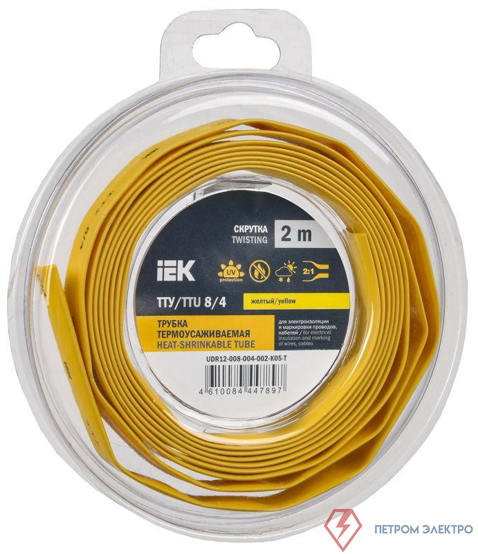 Трубка термоусадочная ТТУ нг-LS 8/4 желт. (уп.2м) IEK UDR12-008-004-002-K05-T