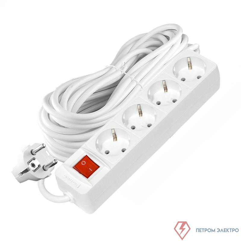 Удлинитель 4х10м с заземл. 16А IP20 3х1 с выкл. бел. DOMTOK 2405