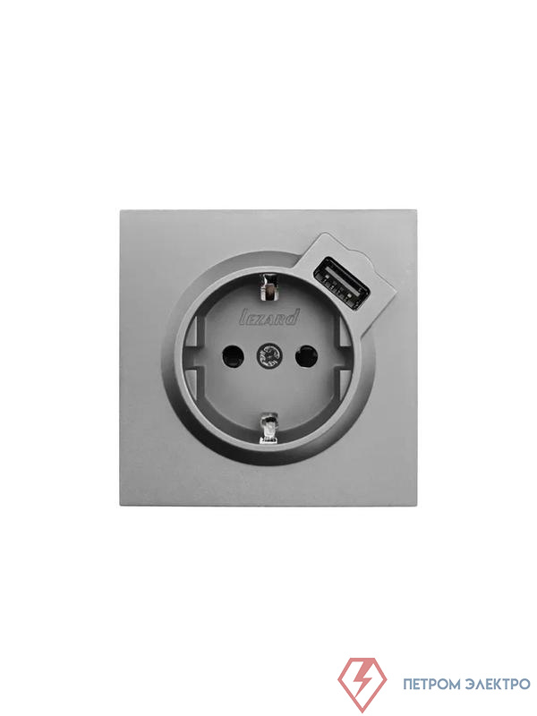 Розетка 1-м СП ZIMA IP20 + USB с заземл. механизм сер. матов. LEZARD 704-7488-181