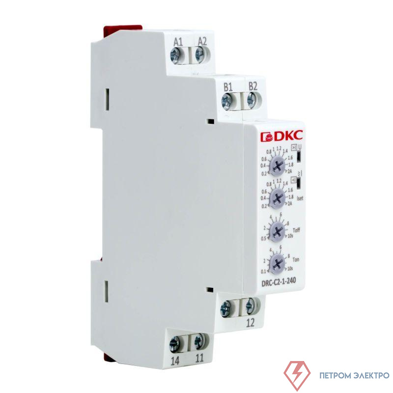 Реле контроля тока тип DRC 0.2-2А конфигурация контакта 1CO 24-240 AC/DC DKC DRC-C2-1-240