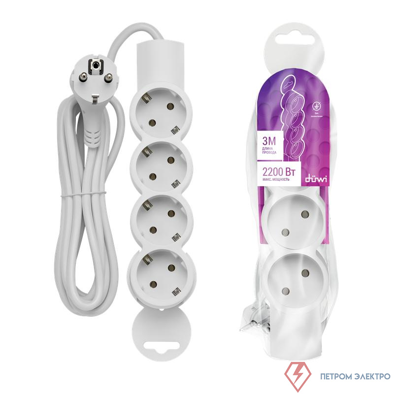 Удлинитель 4х3м с заземл. 10А IP20 ПВС 3х0.75 REV 32012 0