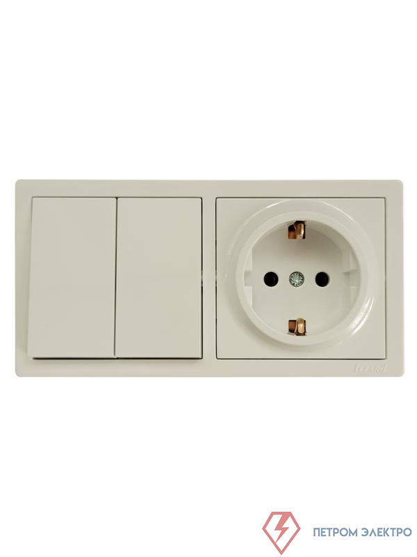 Блок ОП LETO (2-кл. выключатель + 1-м розетка с заземл.) горизонт. крем LEZARD 752-0300-170BKP