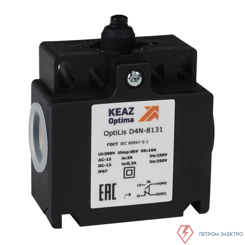 Выключатель концевой OptiLiS D4N-8131 толкатель пластик. EN 50047 XCKT2112P16 КЭАЗ 365314