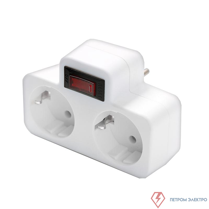 Разветвитель 2-м плоский с выключателем с заземл. 16А 3500Вт 250В бел. DОМТОК 2664