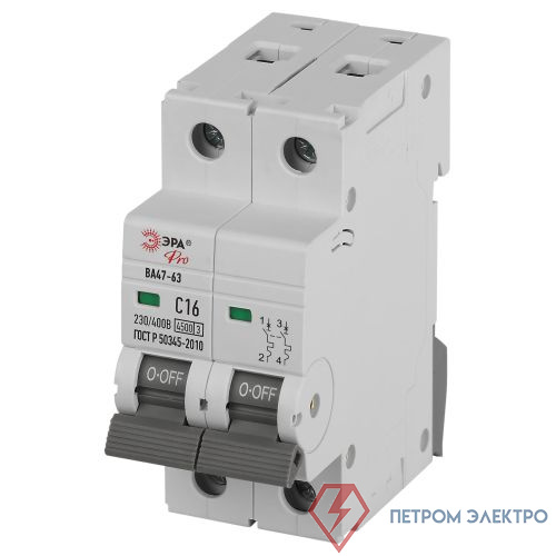 Выключатель автоматический 2п C 16А 4.5кА ВА47-63 PRO ЭРА Б0059422