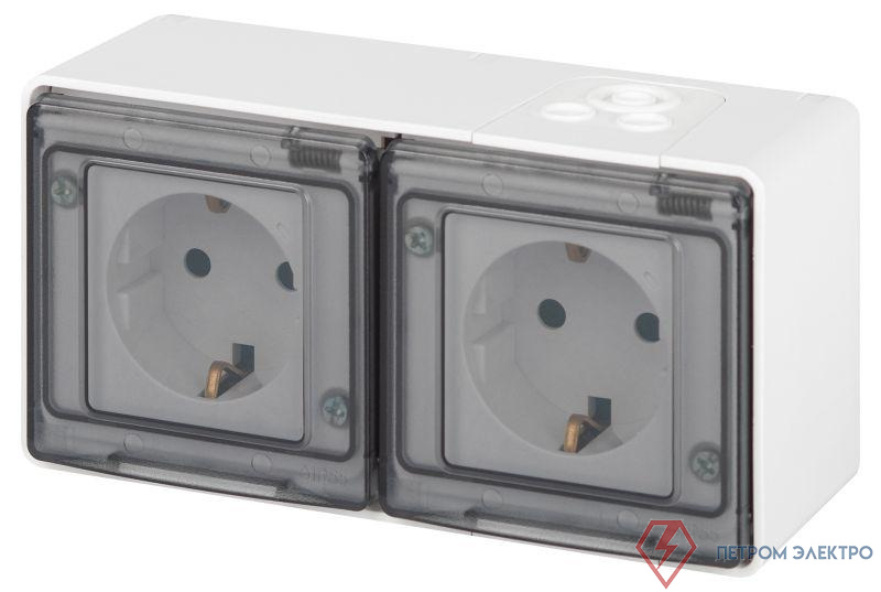 Розетка Эксперт 11-2503-01 2х2P+E гориз. IP55 16А-250В ОУ бел. Эра Б0063264