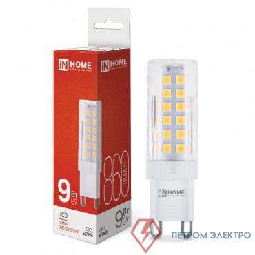 Лампа светодиодная LED-JCD 9Вт капсульная прозрачная 4000К нейтр. бел. G9 860лм 230В IN HOME 4690612036380