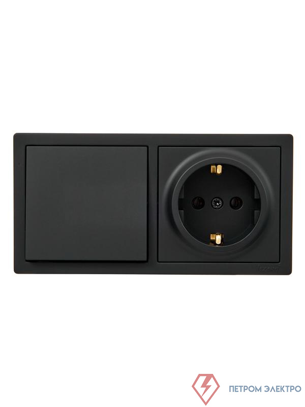 Блок ОП LETO (1-кл. выключатель + 1-м розетка с заземл.) горизонт. черн. бархат LEZARD 752-4200-170BAP
