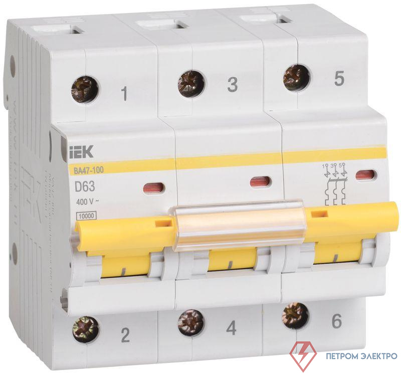 Выключатель автоматический модульный 3п D 40А 10кА ВА47-100 KARAT IEK MVA40-3-040-D