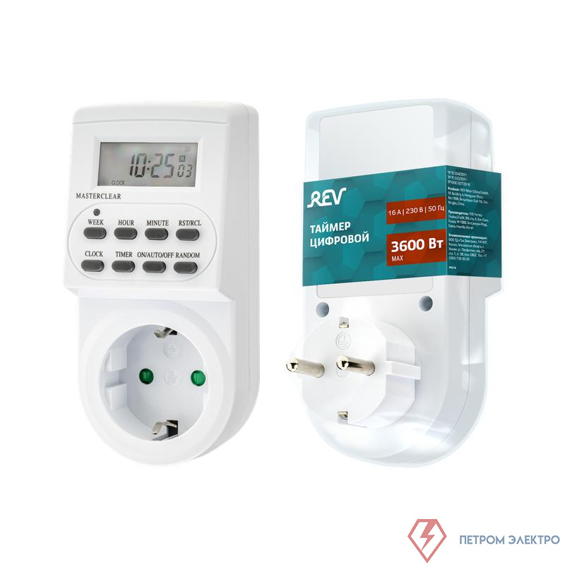 Таймер недельный электронный с заземл. 1.8кВт бел. REV 67073 1
