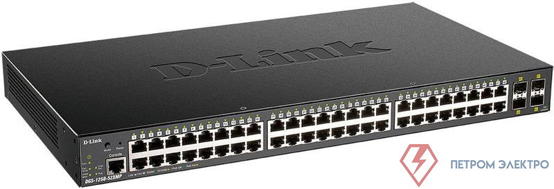 Коммутатор настраиваемый DGS-1250-52XMP/A1A 48G 4SFP+ 48PoE+ 370Вт D-Link 1750558