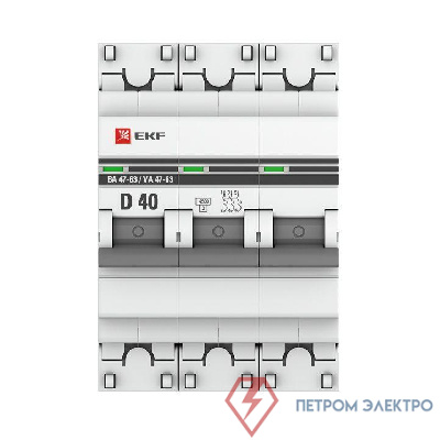 Выключатель автоматический модульный 3п D 40А 4.5кА ВА 47-63 PROxima EKF mcb4763-3-40D-pro