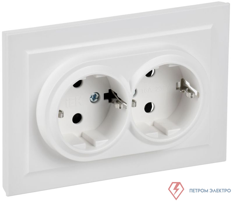 Розетка 2-м СП BRITE РС12-3-БрАБ 16А в сборе с заземл. без защ. шторок арктич. бел. IEK BR-R21-16-K91-F