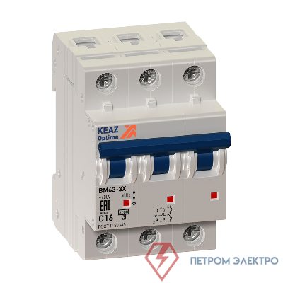 Выключатель автоматический модульный 3п C 13А 6кА OptiDin BM63-3C13-ОМ4-РЕГ КЭАЗ 233891