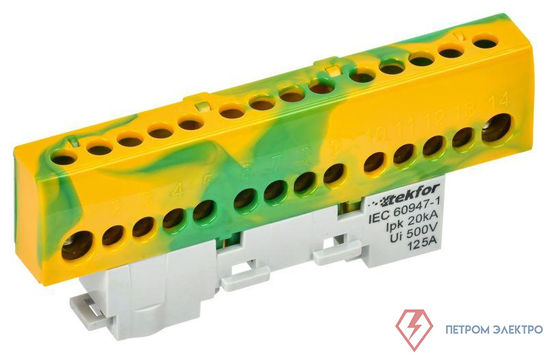 Шина PE "земля" изол. на универс. держ. 8х12-12-ЖЗ TEKFOR IEK TF-NN20-12-KL-K52