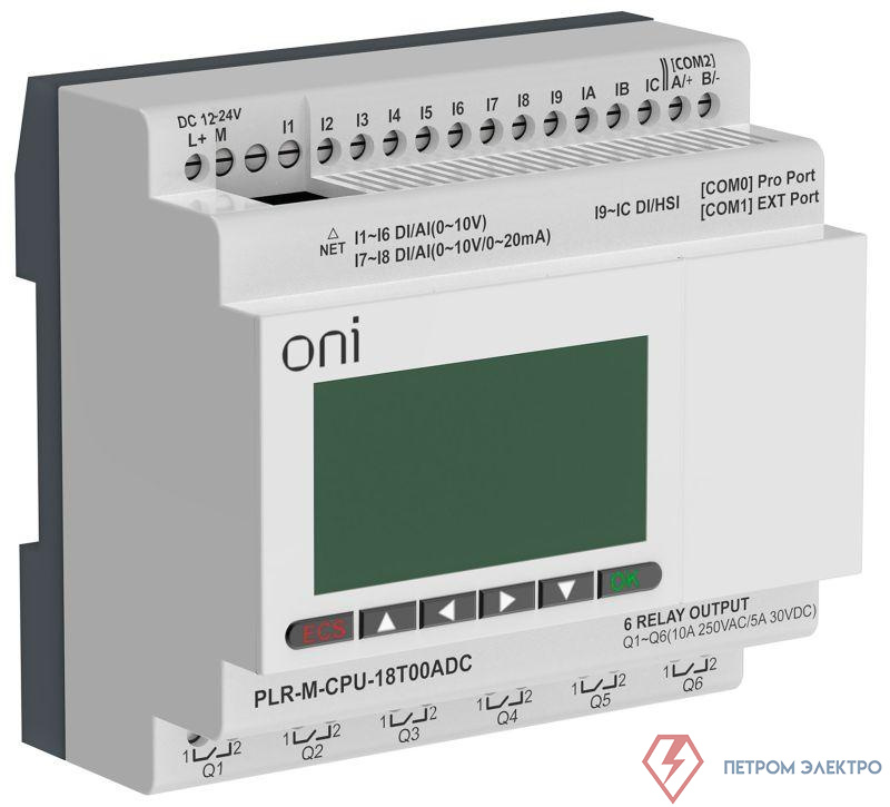 Контроллер программируемый логический (микро ПЛК) PLR-M. CPU DI12/DO06(T) 24В DC ONI PLR-M-CPU-18T00ADC