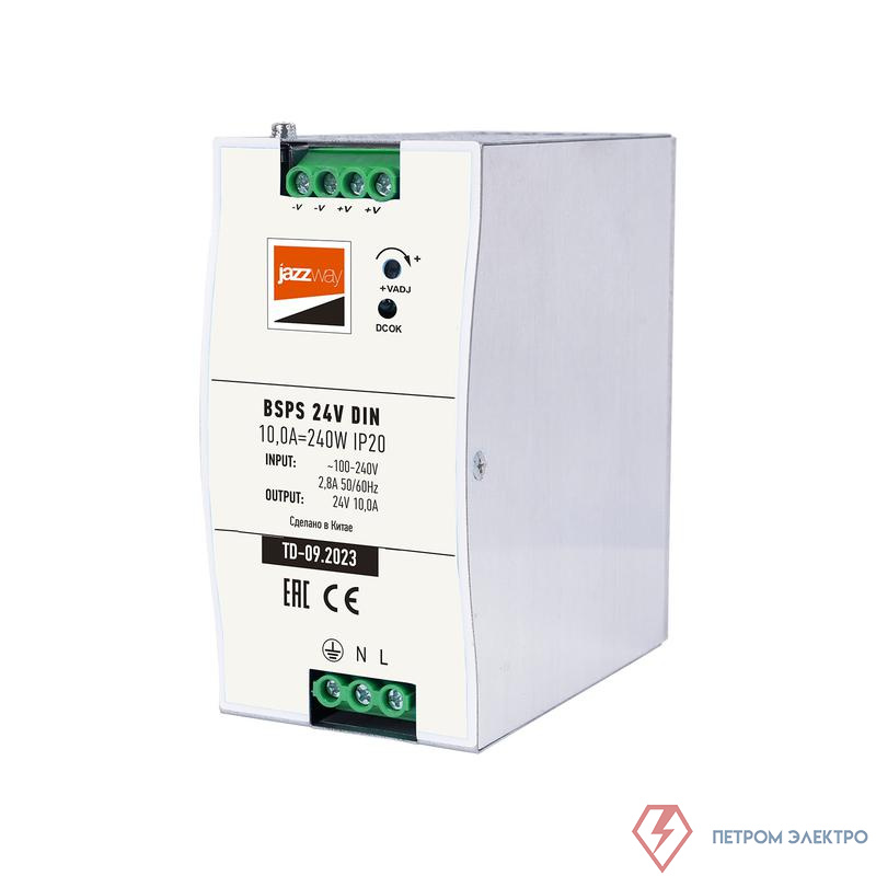 Блок питания для светодиод. ленты BSPS DIN 24В 10.0А 240Вт IP20 AL Pro+ JazzWay 5050044