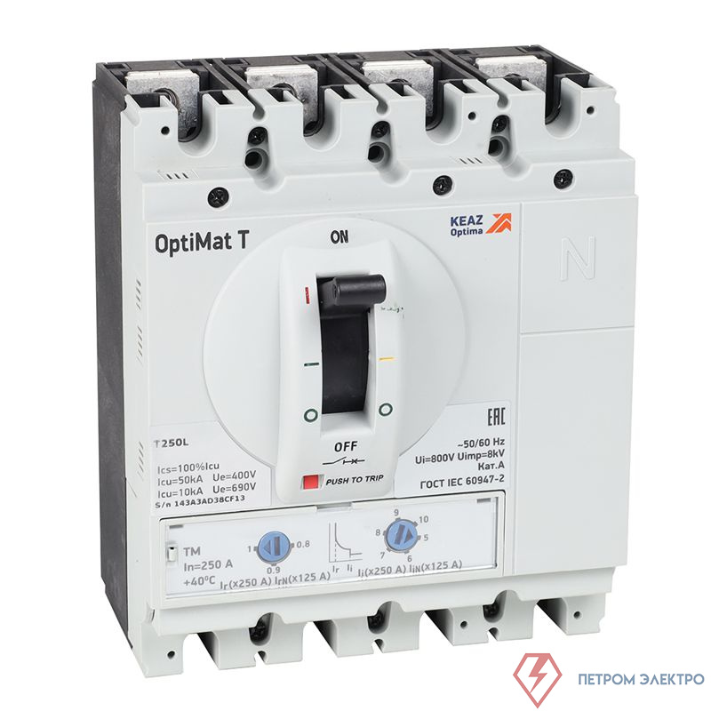 Выключатель автоматический 4п 250А OptiMat T250L TM КЭАЗ 355757