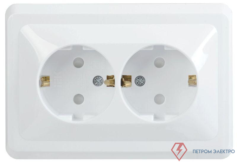 Розетка 2-м СП Вега РСш12-3-ВБ с заземл. контактом и защ. штор 16А бел. GENERICA ERV24-K01-16-DM