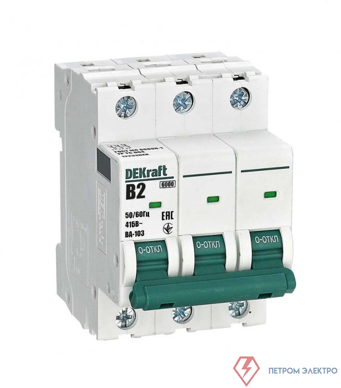 Выключатель автоматический модульный 3п B 2А 6кА ВА-103 DEKraft 12233DEK