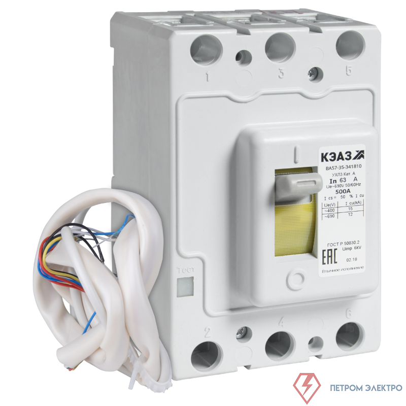 Выключатель автоматический 3п 100А 1000Im 30кА ВА57-35-341810 УХЛ3 690В AC НР=230В AC/220В DC втычн. без панели КЭАЗ 270377