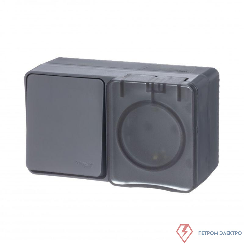 Блок ОП AtlasDesign PROFI IP54 (розетка 1-м 16А заземл. защ. шторки + 1-кл. выключатель 10А) антрацит SE ATN544070