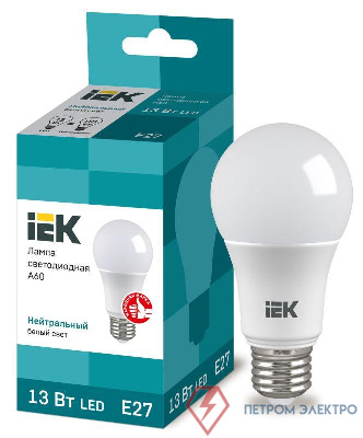 Лампа светодиодная Eco 13Вт A60 шар грушевидная 4000К нейтр. бел. E27 230В IEK LLE-A60-13-230-40-E27 0