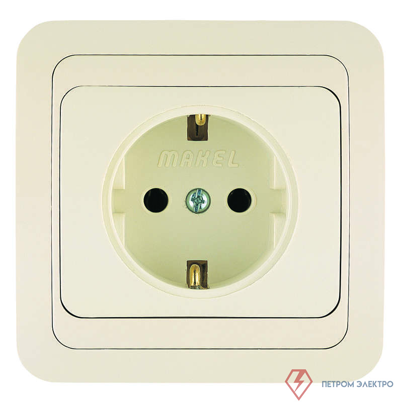 Розетка 1-м СП Mimoza 16А IP20 с заземл. керамика крем./крем. Makel 25008