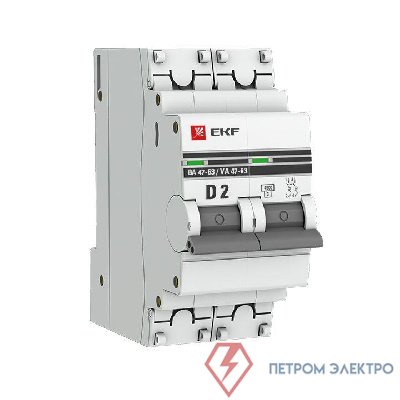 Выключатель автоматический модульный 2п D 2А 4.5кА ВА 47-63 PROxima EKF mcb4763-2-02D-pro