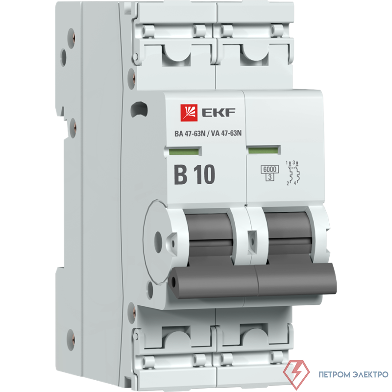 Выключатель автоматический модульный 2п B 10А 6кА ВА 47-63N PROxima EKF M636210B