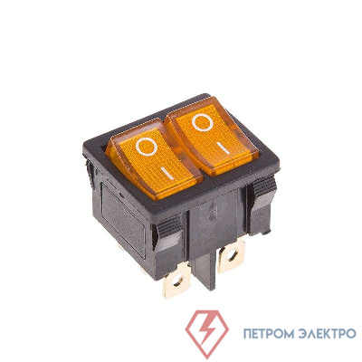 Выключатель клавишный 250В 6А (6с) ON-OFF желт. с подсветкой ДВОЙНОЙ Mini (RWB-305) Rexant 36-2162