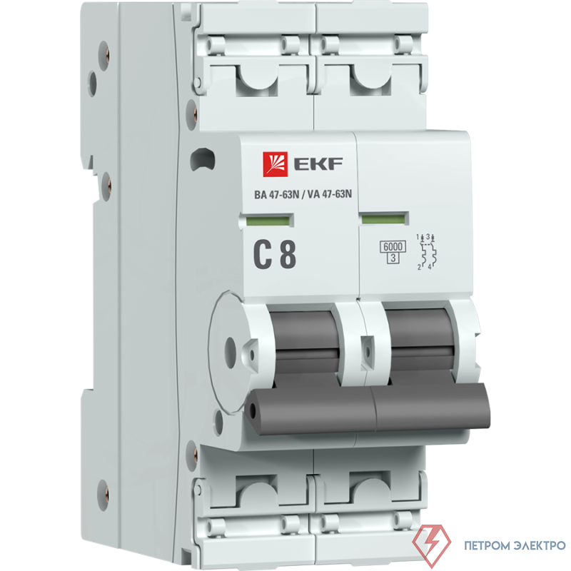Выключатель автоматический модульный 2п C 8А 6кА ВА 47-63N PROxima EKF M636208C