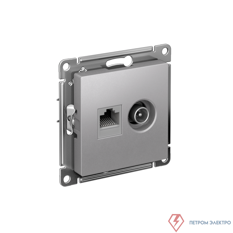 Розетка компьютерная + телевизионная 2-м СП AtlasDesign RJ45 кат.5E + TV механизм алюм. SE ATN000389