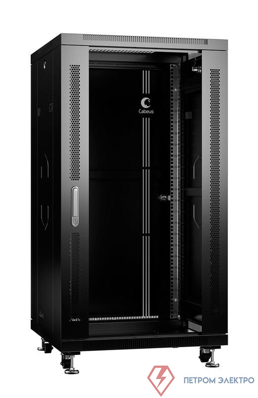 Шкаф монтажный телекоммуникационный напольный SH-05C-22U60/80-BK 19дюйм для распред. и серверн. оборудования 22U 600х800х1166мм передн. стеклян. и задн. сплошн. метал. двери ручка с замком черн. (RAL 9004) Cabeus 8572c
