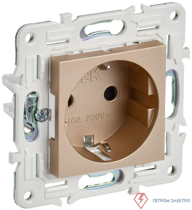 Розетка SKANDY 16А с заземл. защ. штроки б/к SK-R06Sa песочн. IEK SK-R14-16-1-K98