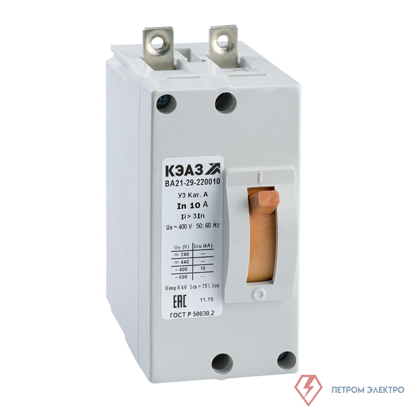 Выключатель автоматический 2п 10А 6Iн 10кА ВА21-29-220010 У3 440В DC КЭАЗ 100825