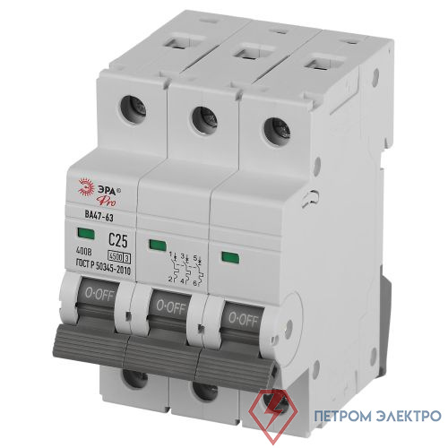 Выключатель автоматический 3п C 25А 4.5кА ВА47-63 PRO ЭРА Б0059439