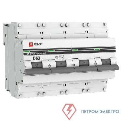 Выключатель автоматический модульный 4п D 63А 10кА ВА 47-100 PROxima EKF mcb47100-4-63D-pro