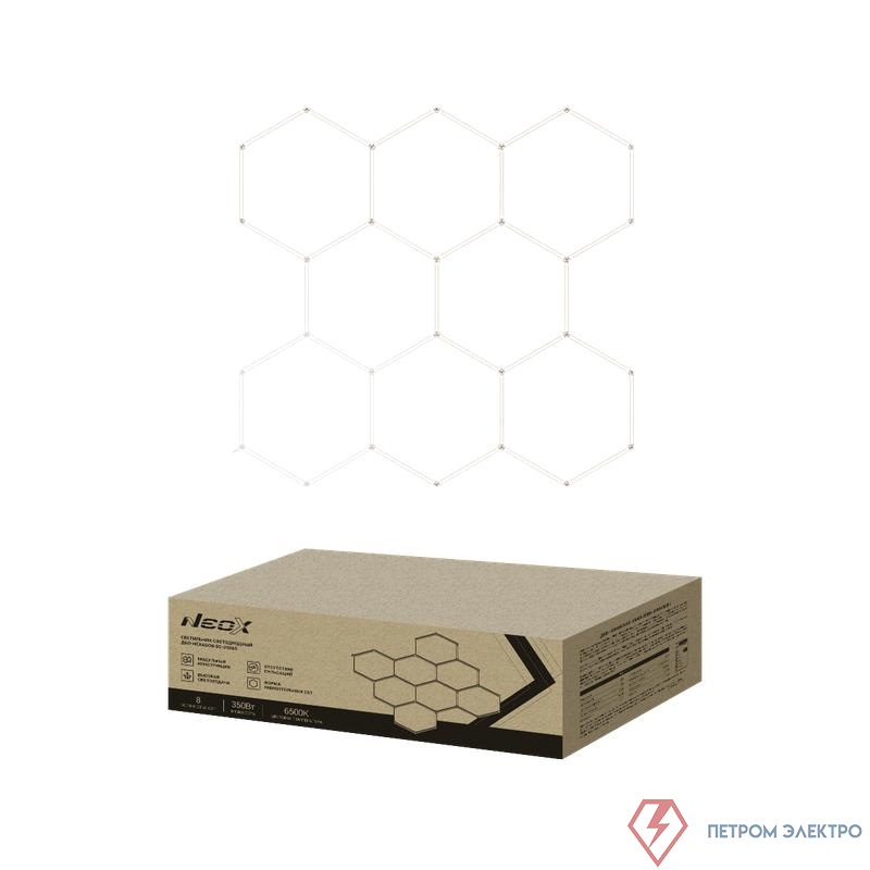 Светильник светодиодный ДБО-HEXAGON 8С-35065 350Вт 6500К 230В 2350х2442мм 8 сот 0.5м шнур с вилкой NEOX 4690612066639