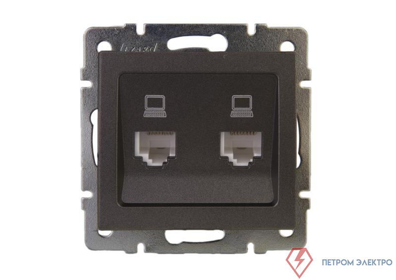 Розетка компьютерная 2-м Rain RJ45 механизм матов. черн. графит LEZARD 703-4188-141