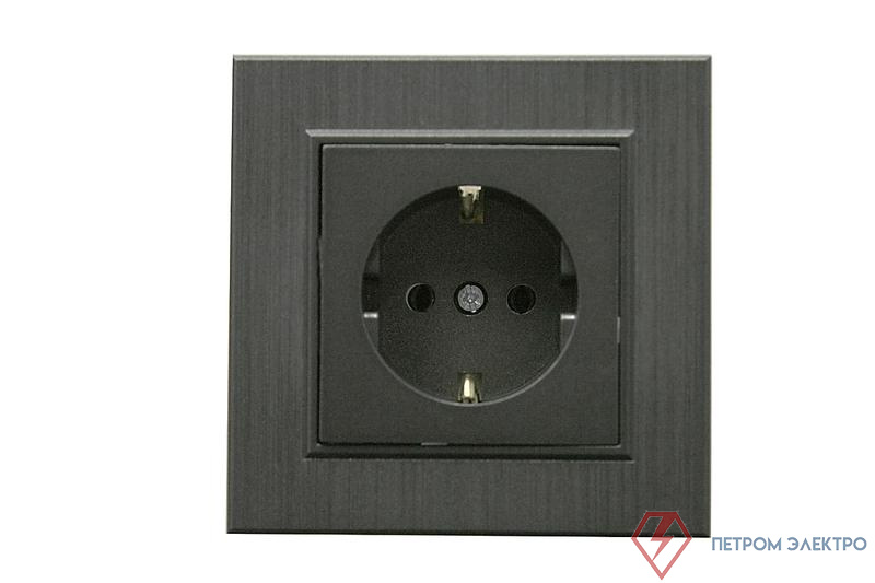 Розетка 1-м Karea LINE STAR с заземл. дым. металлик Makel 86050028