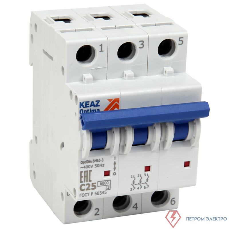 Выключатель автоматический модульный 3п C 16А OptiDin BM63-3C16-УХЛ3 инд. упак. (новый) КЭАЗ 293229