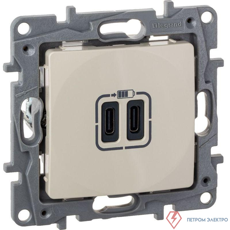 Устройство зарядное Etika с 2-мя USB разъемами C и C 240В/5В 3000мА сл. кость IEK 672335